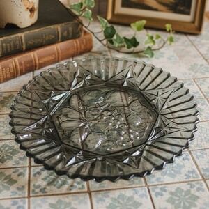 Federal Glass Carnival Smoke Serving Tray, Iridescent Fruit Plate, Centerpiece